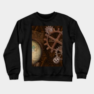 Steampunk Gears on Coppery-look Geometric Design Crewneck Sweatshirt